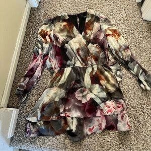 Express Floral Long Sleeve Tie Waist Romper Size Large